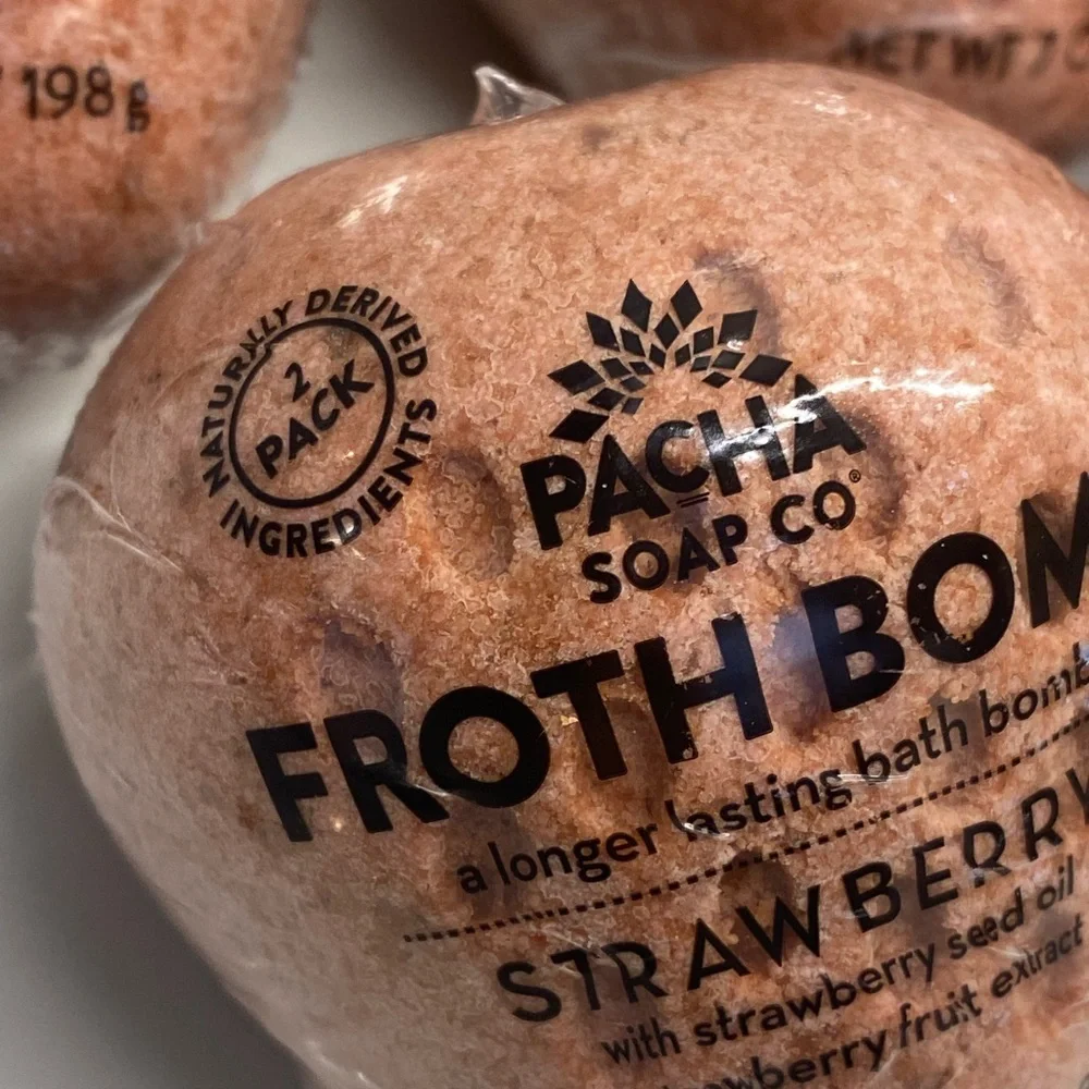 Pacha Soap Company Strawberry Froth Bomb Bath Set of 5 NEW - Picture 6 of 7